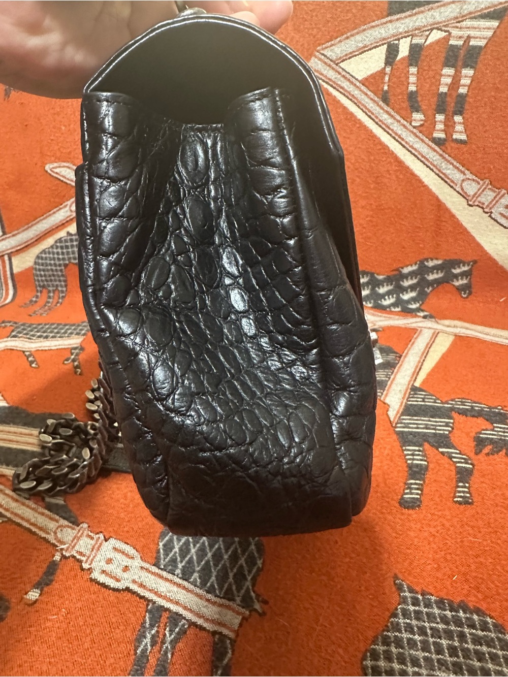 YVES SAINT LAURENT ❤️🌟BLACK CROC-EMBOSSED CALFSKIN LEATHER W/ LONG STRAP⭐️ - Picture 4 of 11
